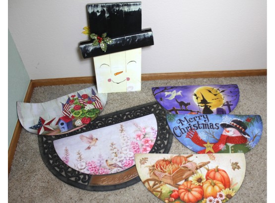 Welcome Mat With Interchangeable Insert And 16.5 X 23 Christmas Or Fall Wood Plaque