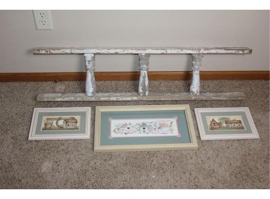 Rail Shelf 40 X 10 X 2.75 D With Three Birdhouse Pictures Largest 17.5 X 9.75