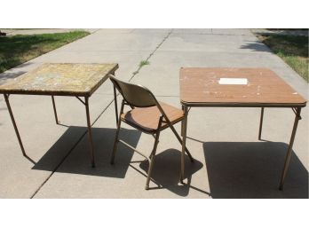 Two Older Card Tables And One Chair-great For Crafting