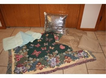 Sequin Pillow, Butterfly Throw, Set Of Queen Sheets, Few Towels