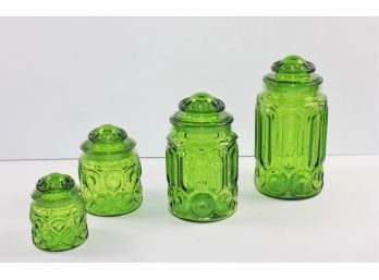 LE Smith Glass Vintage Moon And Stars Canisters Set, Most Lids Have Chips