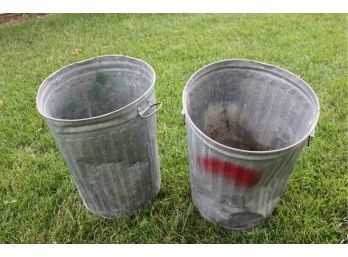 Two Metal Trash Cans-dented And Some Rust
