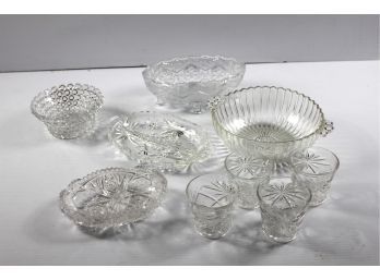 More Beautiful Clear Glass-four Glasses, Two Divided Dishes, Three Bowls