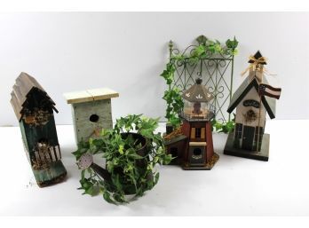 4 Decorative Bird Houses, Decorative Wall Trellis, Watering Can