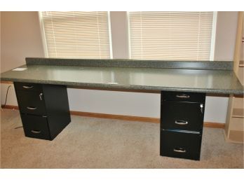 Two Nice Metal File Cabinets With Keys, 8 Ft X 25 In Backsplash Countertop-makes A Great Work Area