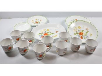 Corelle Floral Set - 11 Plates, Three Small Plates And Saucers, 10 Cups, 1 Serving Plate