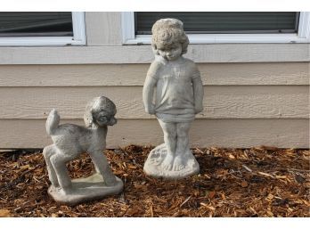 2 Concrete Statues-girl 29 In Tall And Lamb 17 In Tall