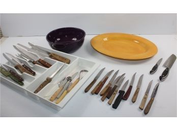 Corsica Home Large Platter And Bowl, Drawer Organizer And Knives