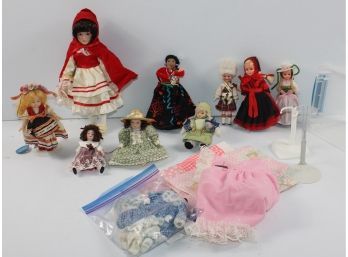 9 Dolls-polish Made In 1973, Little Red Riding Hood-missing Shoe-Indian By Piaso Artist -see Description