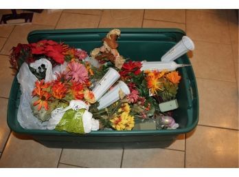 Large Tote With Lid Full Of Flowers-mostly For Cemetery