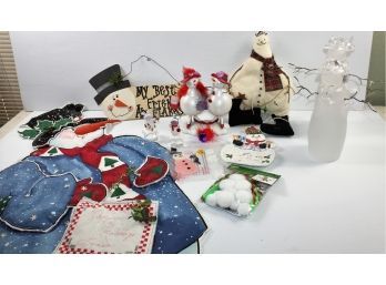 Snowmen Galore-wood Plaque, Fabric Door Hanging, Frosted Glass Santa's Etc