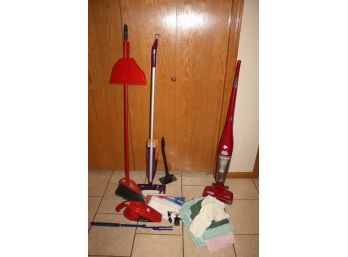 Cleaning Items , Dirt Devil Stick Vacuum, Gator Dirt Devil, One Charger For Both, Swifter, Broom, Rags