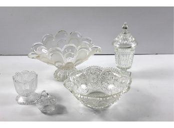 Beautiful Clear Glass-Bohemia Check Pedestal Centerpiece, Small Avon, Lidded Jar-see Description