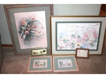 Two Large Framed Prints And 2 Small, Laurel Kraus Original Feather Art 11 X 5