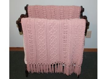 Wood Quilt Rack-could Hold Three-includes Three Crocheted Throws