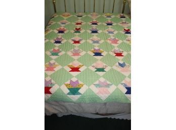 Antique Hand Stitch Quilt 67 X 78 Very Colorful And In Great Shape