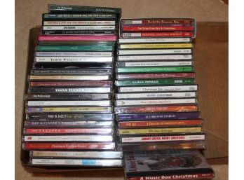 Box Of About 45 CDs, Christmas, Tanya Tucker, Celine Dion, Mannheim Steamroller, Bennett, Sinatra