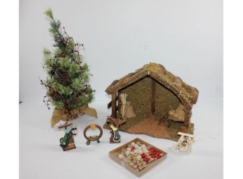 Christmas Decor-lighted Tree, Stable, Small 'Joy' Pretties