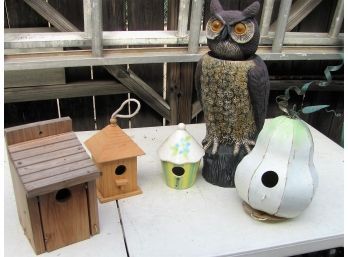Garden Owl And 4 Bird Houses