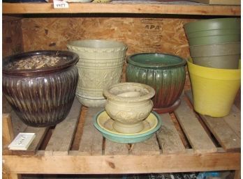 More Planter Pots, Ceramic And Plastic Largest 15 X 12 Tall