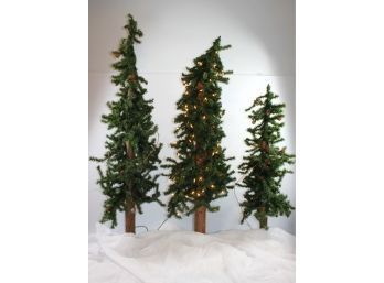 Three Decorative Trees One Lighted-tallest 50 In, Snow