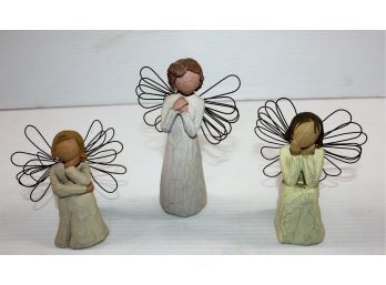 3 Willow Tree Figures-angel Of Caring, Angel Of Wishes, Angel Of Patience