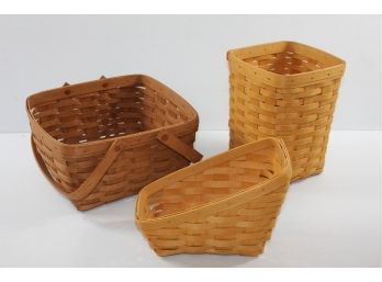 3 Longaberger Baskets-small Wastebasket, Square And Slanted