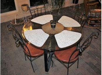 Glass Top Patio Table With Metal Frame & 4 Chairs With Wood Seat And Metal Frame-42 In D X27 Tall