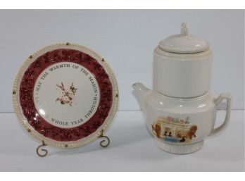 Vintage Drip-o-lator Teapot- Porcelier Brand And Christmas Decorative Plate