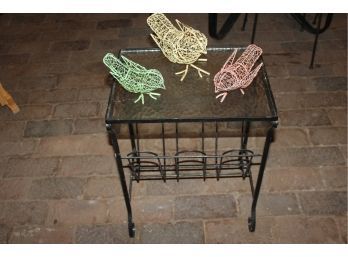 Small Glass Table With Metal Frame 16.5 X 12.5 X22 Tall- 3 Wire Birds