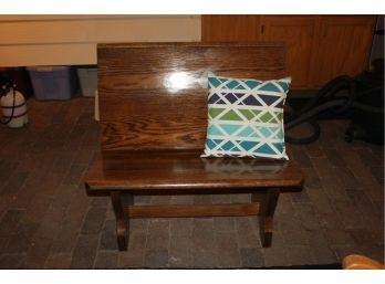 Small Oak Bench With Pillow-was Cut Down From A Church Pew-nice Shape