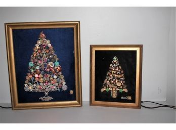 2 Lighted Jeweled Christmas Trees Very Pretty-lots Of Vintage Jewelry