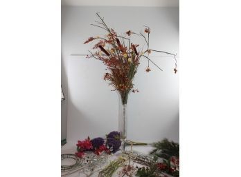 Bold-glass Vase 26.5 Tall With Large Bouquet And Extra Parts