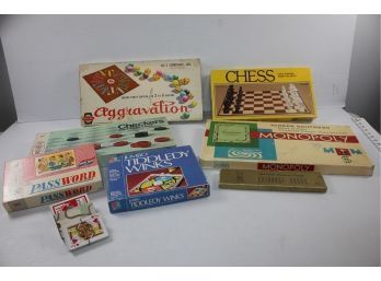 Vintage Games-Monopoly, Password, Tiddlywinks, Chess, Checkers, Cribbage
