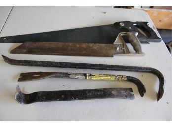 Lot Of Crowbars And Two Saws