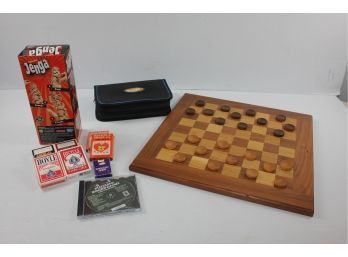 Square Wood Checkers Set, Jenga, Boogle, Cards