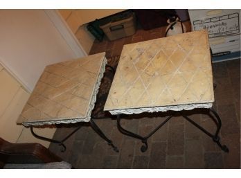 2 Heavy Tables With Black Iron Legs 20.5 Inch Square