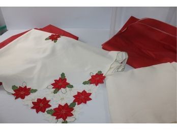 Tablecloths- Almond 60 X 160 Red Cloth Back 2-60', Vinyl 102 In, Appliqued 58 X 1/16 Beautiful-See Descrip