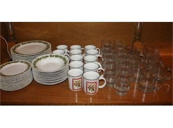 Christmas Dishes-12 Ea.  Plates, Dessert Plates, Bowls And Cups, Levin Tumblers, Eight Mugs