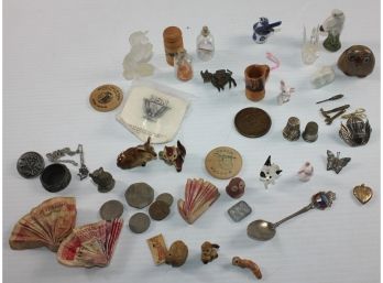Small Items That Were Probably From A Shadow Box - Some Vintage - Two Thimbles -mini Animals