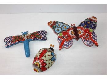 Hand-painted Talavera Pottery Mexico-dragonfly, Butterfly, Ladybug