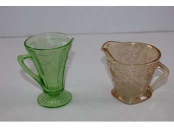 2 Creamer Size Glass Pieces-glass Is Uranium Glass And Amber Is Not