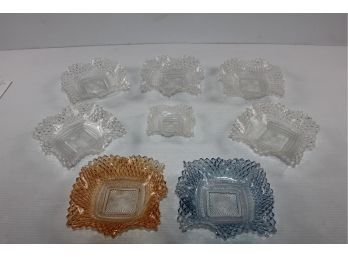 8 Candy Dishes-blue, Amber, Small One Clear Has Chip