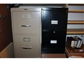 2-2 Drawer Metal File Boxes - Beige Anderson Hickey 25 Deep X 28 Tall, Black 18 In Deep X 29 In Tall