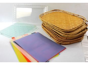 9 Bamboo Trays, Glass And Plastic Cutting Boards, Serving Tray