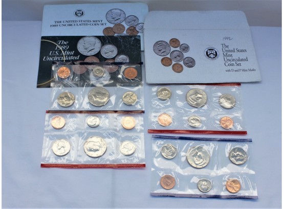Uncirculated Mint Coin Sets 1989 & 1992  / 10 Coins In Each Set