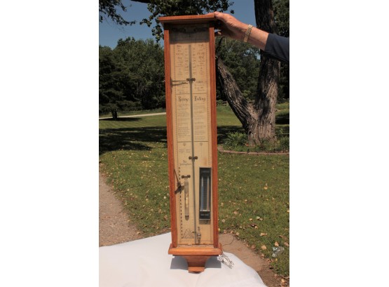 Vintage Antique Liquid Barometer In Oak Case