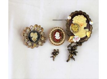 3 Antique Cameos With Cupids
