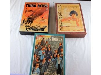 3 Bookshelf Games, Third Reich, Stocks And Bonds, Oh-wah-ree