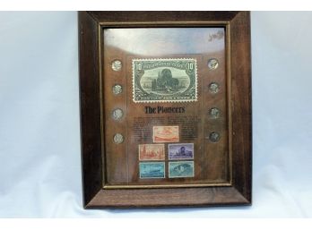 Framed Pioneer Dime & Stamp Set ,  8 Mercury Dimes, 5 Stamps 1919 - 1944